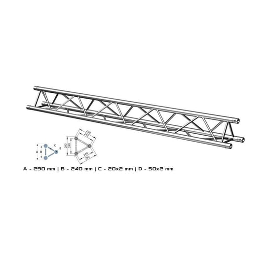 Heavy-duty aluminum truss for stage and event support, model ALUSTAGE W.AL33350 TRIO 290, 3.5 meters in length.