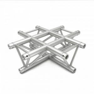 ALUSTAGE TRIO 290 4 WAY CROSS aluminum truss connector designed for versatile use in staging and events.
