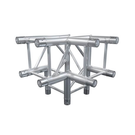 ALUSTAGE QUAD 290 3-Way 90 Degree Corner Truss made of heavy-duty aluminum, designed for robust construction and support.