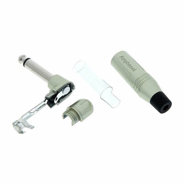 Amphenol ACPM-RN 90° Mono Jack Plug with Diecast Shell in Black, 6.3mm connector.
