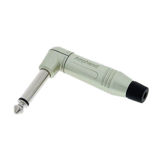 Amphenol ACPM-RN 90° Mono Jack Plug with Diecast Shell in black color, 6.3mm size.