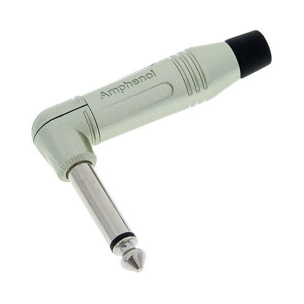 Amphenol ACPM-RN 90° Mono Jack Plug with Diecast Shell in Black, 6.3mm size.