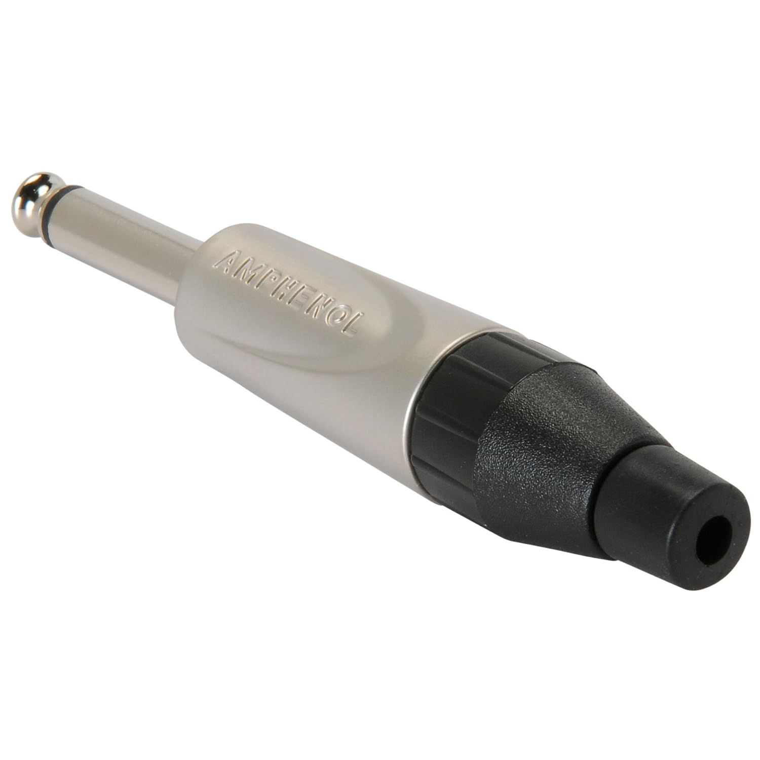 Amphenol TM2P Mono Jack Plug featuring a diecast body, thermoplastic housing, and satin finish.