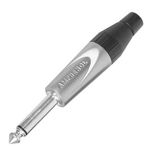 Amphenol TM2PJ Mono Jack Plug featuring diecast construction and a thermoplastic back with a satin finish, designed with L jaws.