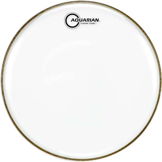 AQUARIAN 12 inch Classic Clear Snare Side Drumhead, an ultra-thin resonant head designed for snare drums, displayed on a white background.