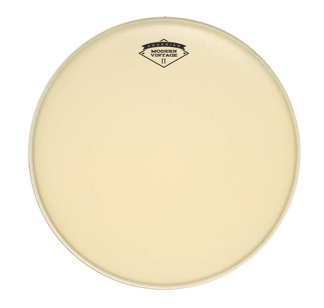 Aquarian 16 inch Modern Vintage II Drumhead showcasing its enhanced sound and durability features.