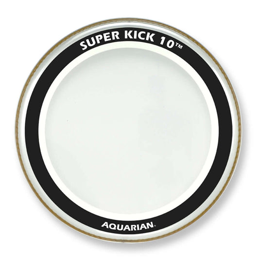 AQUARIAN 22" Super Kick 10 Clear Bass Drumhead featuring a double-ply design with a floating muffling system.