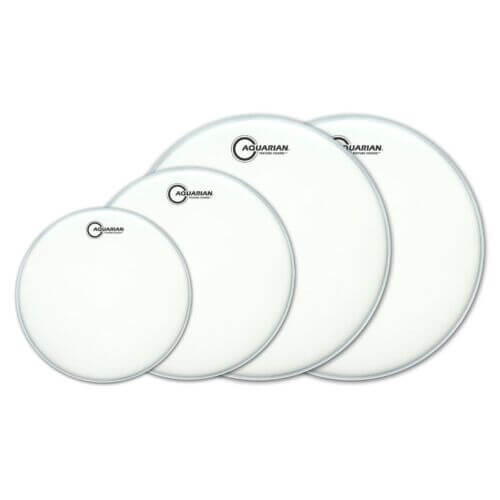Aquarian Texture Coated Drumhead Pack featuring 10 inch, 12 inch, and 14 inch single ply drumheads.