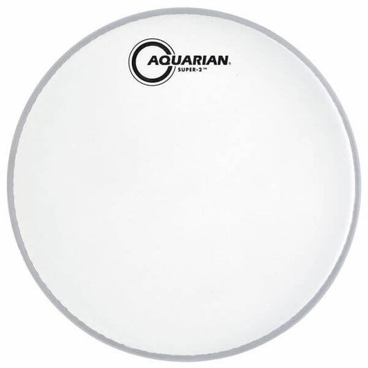 Aquarian 10 inch Super-2 texture coated drumhead, a premium double ply snare and tom head, displayed in a clear view.