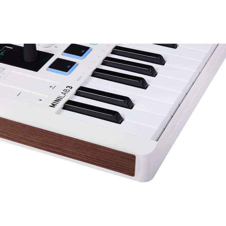 Arturia MiniLab MKIII White - A 25-key USB MIDI controller designed for musicians, featuring a compact layout and versatile controls.