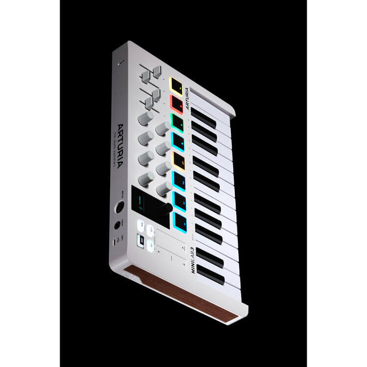 Arturia MiniLab MKIII White - 25-Key USB MIDI Controller for Musicians, featuring compact design and versatile controls.