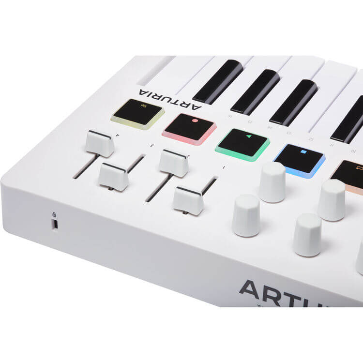 Arturia MiniLab MKIII White - A compact 25-key USB MIDI controller designed for musicians, featuring various controls and a sleek design.
