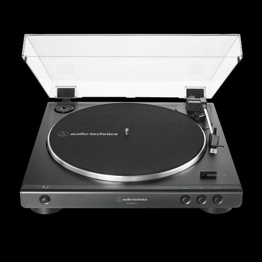 Audio-Technica AT-LP60XUSB-GM fully automatic belt-drive USB turntable with LP-to-digital recording capabilities.