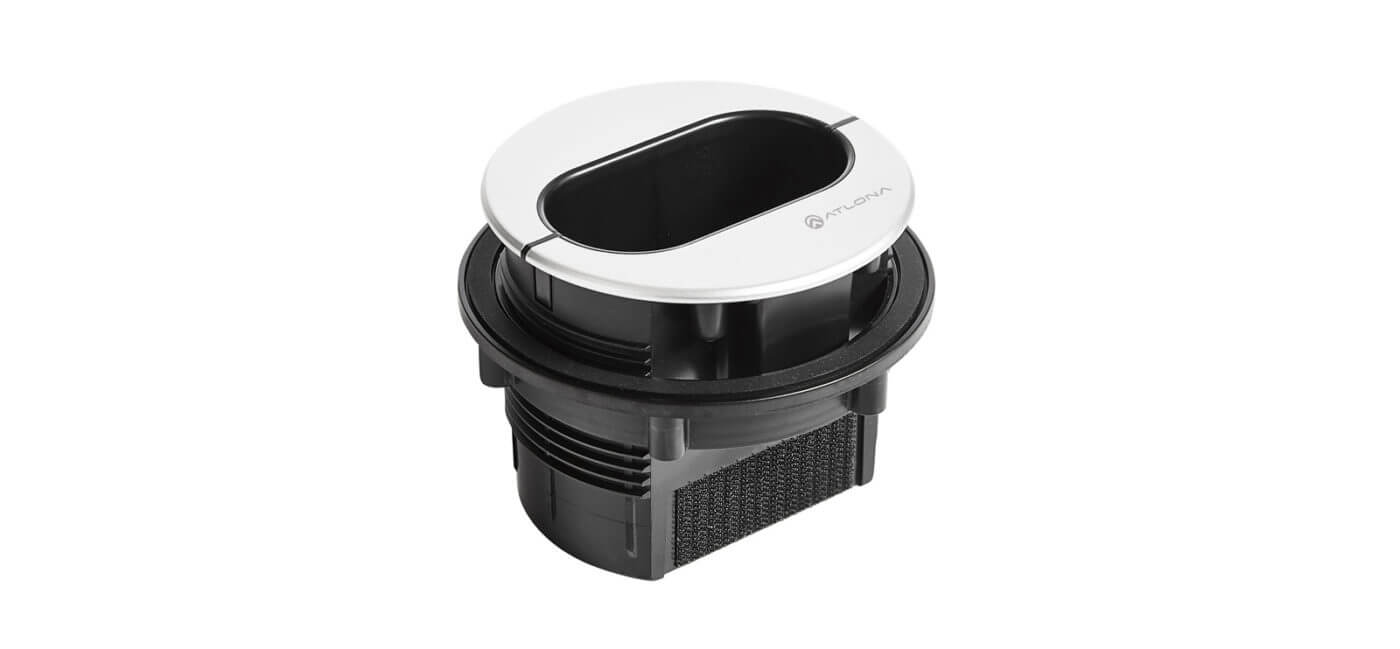 Atlona Pocket Series Architectural Cable Access Enclosure designed to hold three cables, featuring a sleek and modern design.