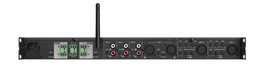 AUDAC PRE126 Two Zone 6 Channel Stereo Preamplifier back view with Bluetooth connectivity features.