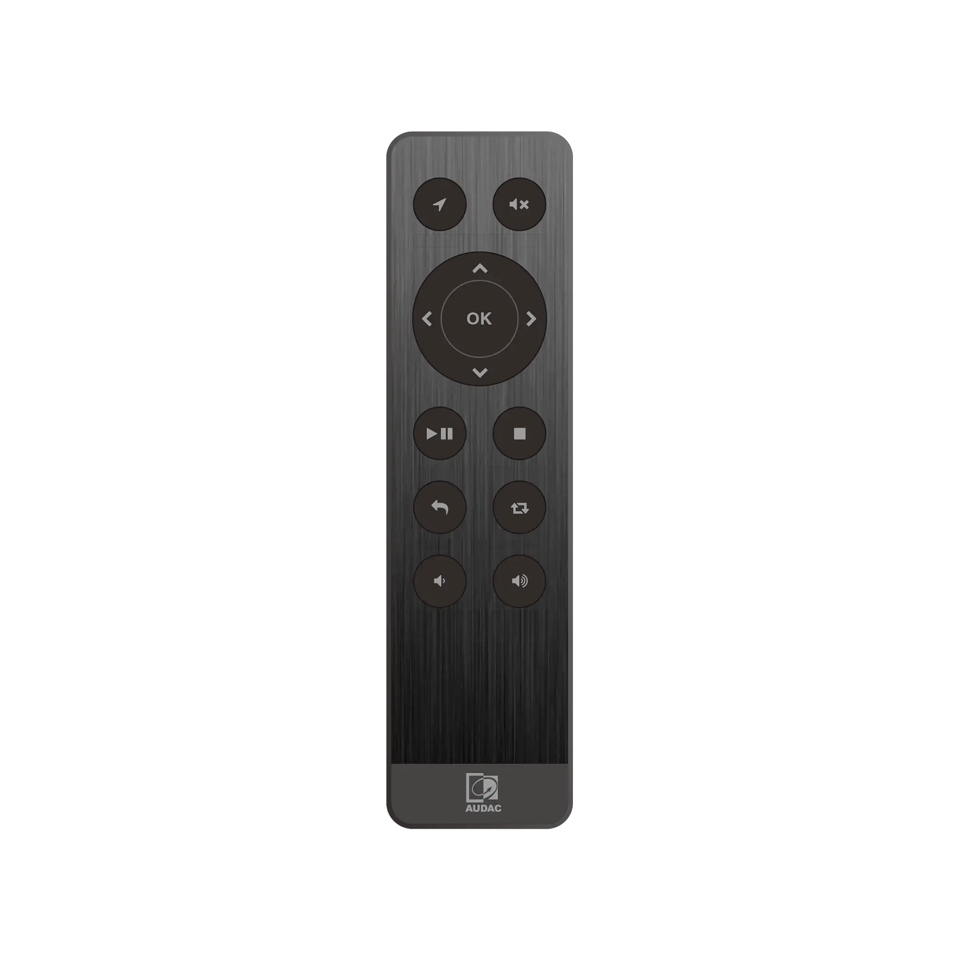 AUDAC RMT40 Audio Player RF Remote Control with USB Receiver, showcasing a sleek wireless design for convenient audio management.