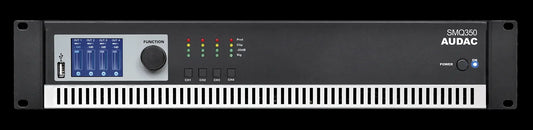 Audac WaveDynamics quad-channel power amplifier with four channels, each delivering 350W of power.