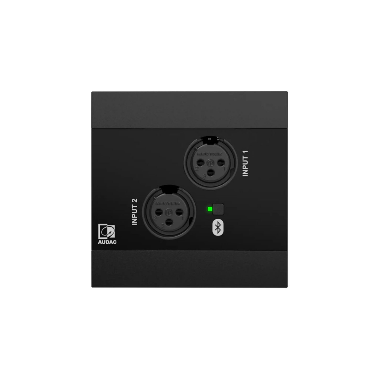 AUDAC NWP220 Network Input Panel featuring 2 XLR inputs and Bluetooth connectivity in a sleek black design.