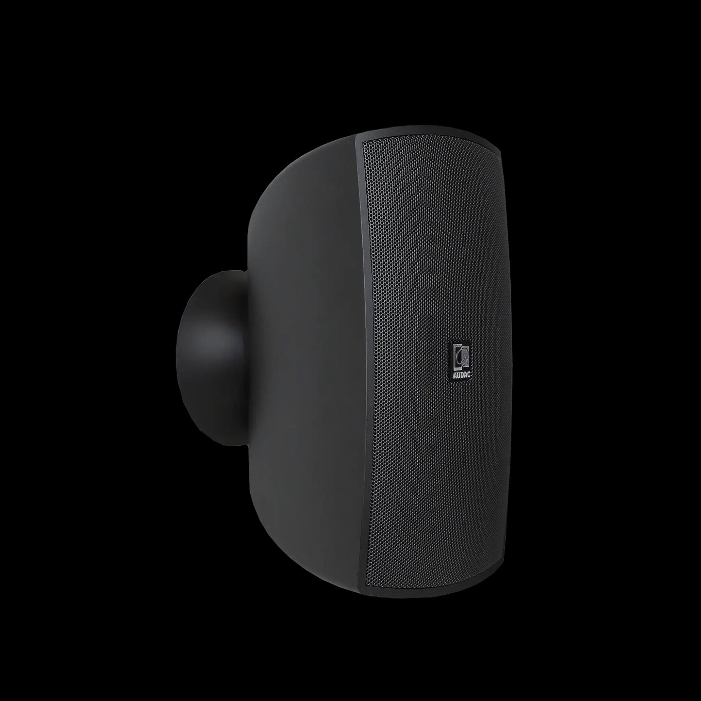 Audac wall speaker in black color with CleverMount system, suitable for 8Ohm and 100V applications.