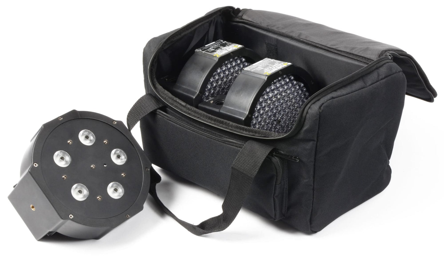 Top view of the open Padded BEAMZ AC-126 Soft Case for mobile lighting fixtures, featuring secure storage pockets and view windows. Ideal for DJs and bands.
