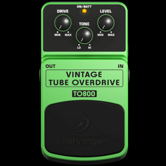 Behringer TO800 Vintage-Style Tube-Sound Overdrive Pedal displayed against a neutral background.