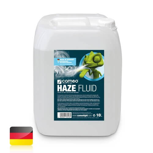 Cameo HAZE FLUID 10L, an oil-free haze fluid designed for creating fine fog density with a long standing time.