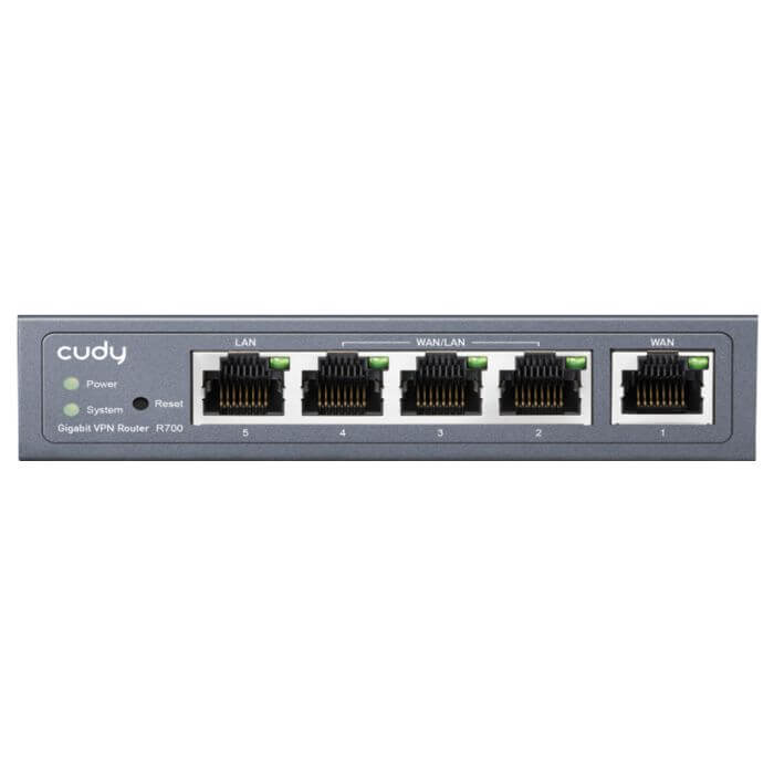 Cudy R700 5-Port Gigabit Multi-WAN VPN Router with multiple Ethernet ports for high-speed internet connectivity.