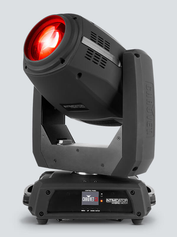 Chauvet DJ Intimidator Hybrid 140SR moving head light showcasing beam, spot, and wash effects.