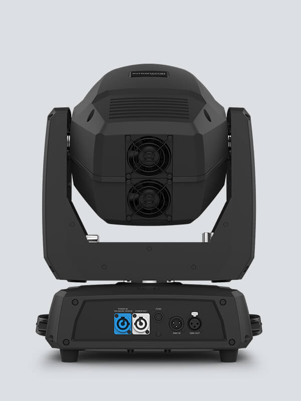 Chauvet DJ Intimidator Spot 475Z X - 250W LED Moving Head Spot with motorized zoom and dual prisms, showing the back view of the product.