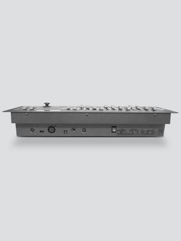 Back view of the Chauvet DJ Obey 70, a universal DMX controller for intelligent lights, showcasing its 384 channels.