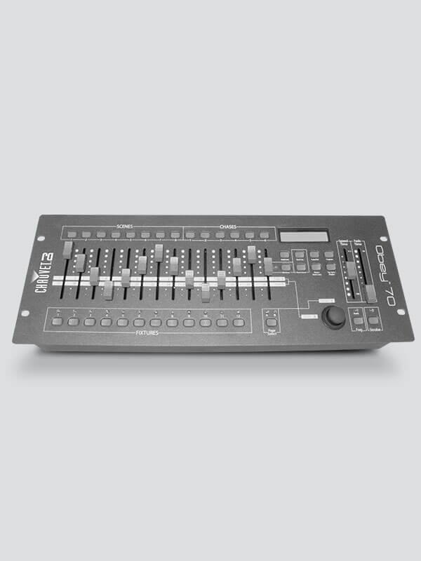 Chauvet DJ Obey 70 universal DMX controller for intelligent lights, featuring a front view of the device.