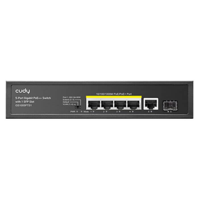 Cudy GS1005PTS1 5 Port Gigabit PoE Switch with 120W power and 1 SFP port.