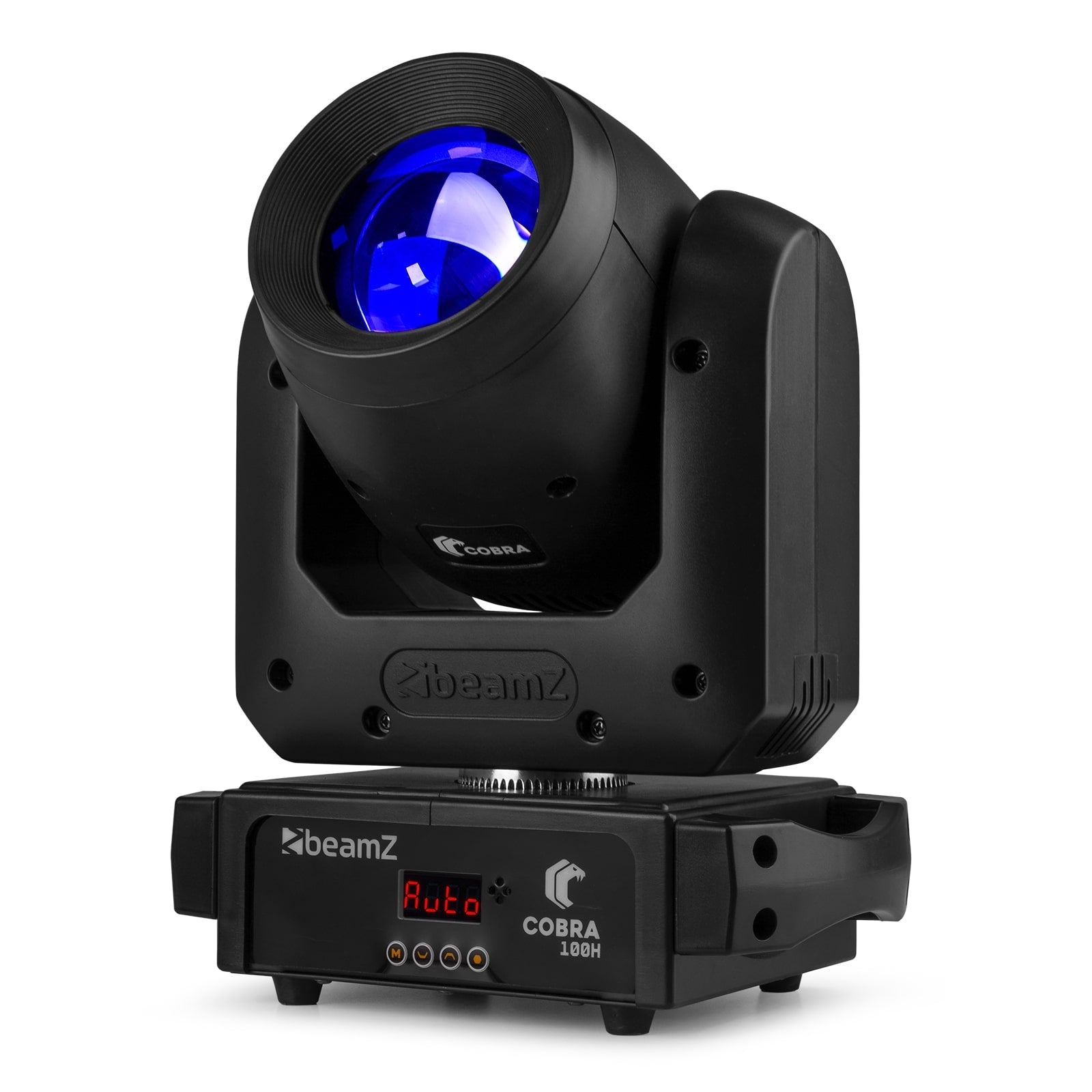 Front view of the Cobra 100H LED Beam Moving Head - 7 gobos, 7 colors, high-intensity LED, rotatable 6-facet prism in Dark Blue.