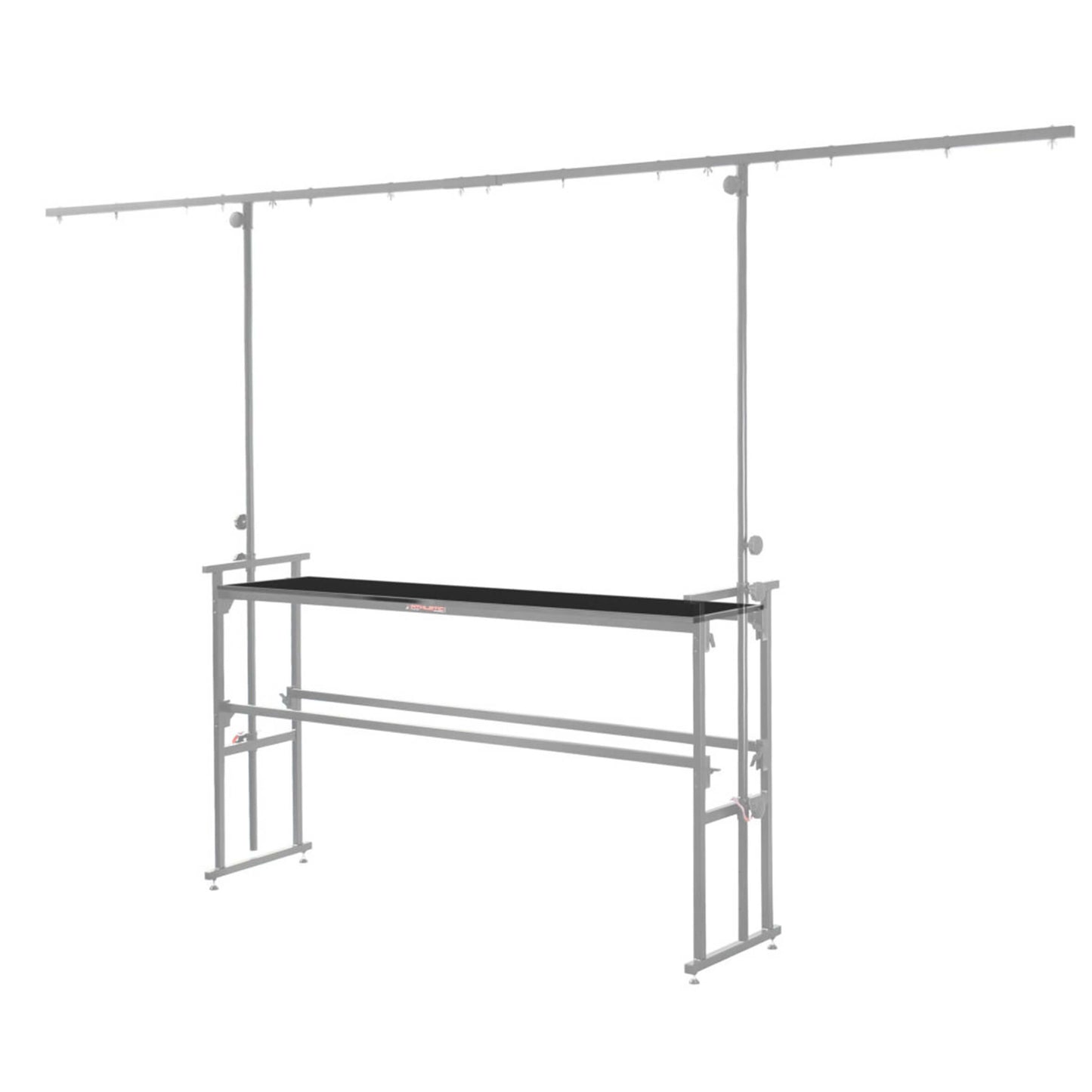 Image of an athletic DJ stand with a T-bar, measuring 186cm in width, designed for mobile DJs.