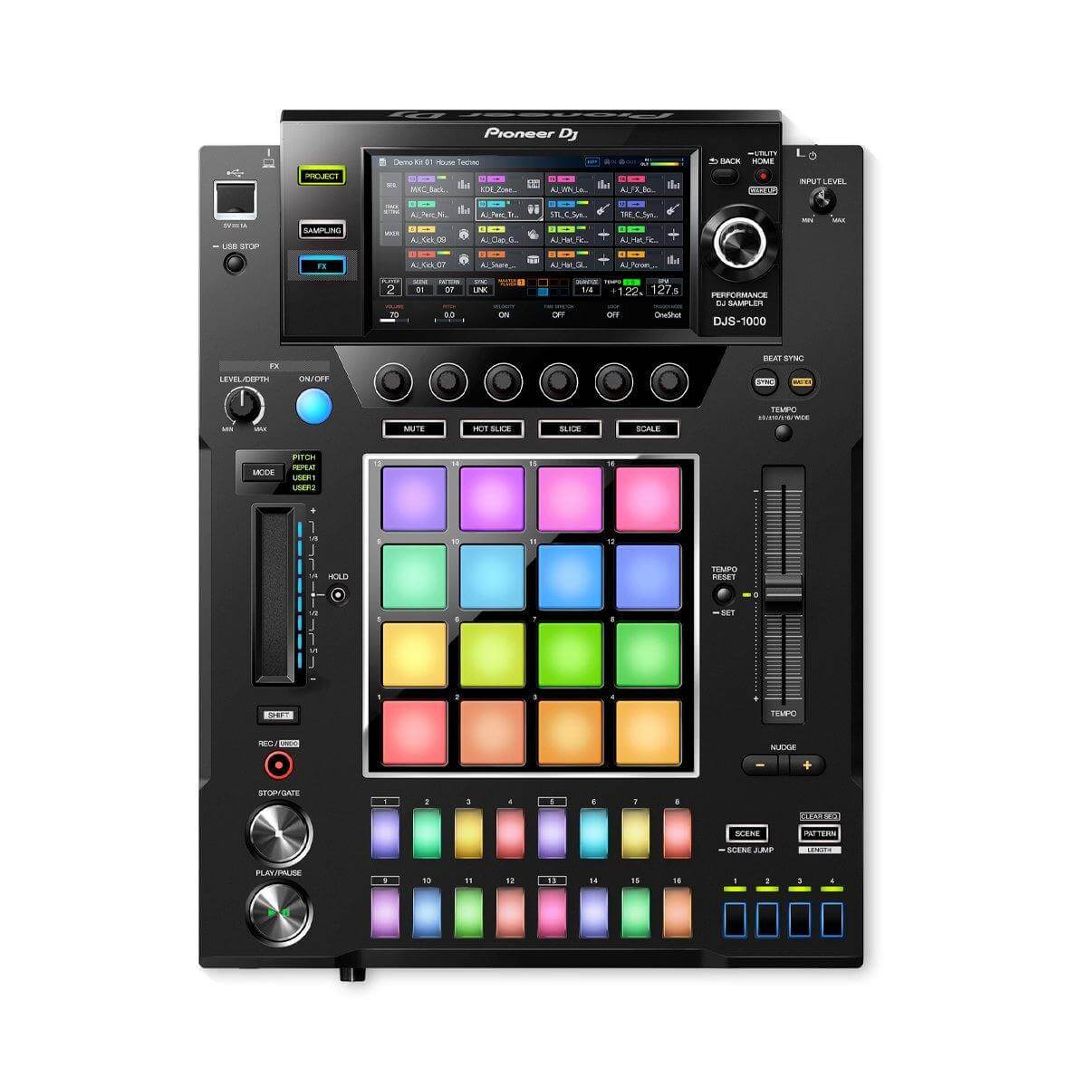 Pioneer DJS-1000 standalone DJ sampler and sequencer showcasing its intuitive interface.