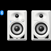 Pioneer DM-40BTW 4-inch Bluetooth monitor speakers in white, designed for versatile home setups, displayed from the front.