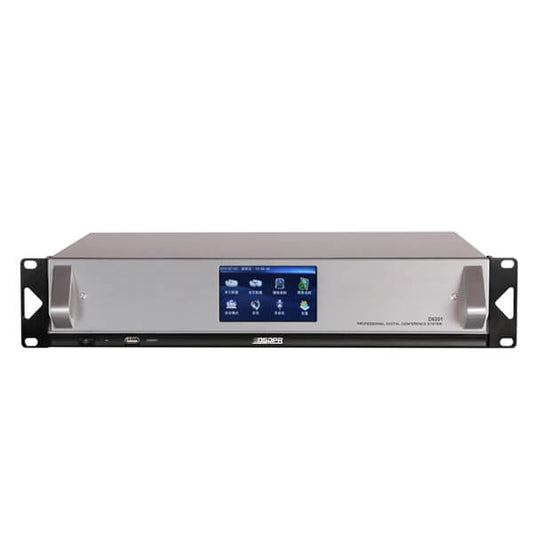 DSPPA D-6201 Intelligent Digital Conference Controller featuring a 4.3-inch touch screen.