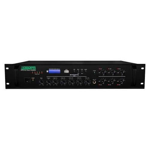 DSPPA MP-610U BT 250W 6-Zone 100V Line Mixer Amplifier with USB, SD, FM, and Bluetooth features.