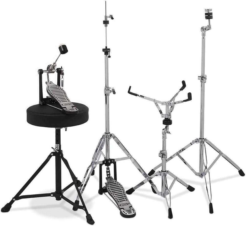 PDP Centerstage 5-Piece Kit with Hardware, Cymbals, and Throne in Silver color