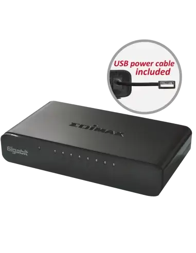 Edimax 8-Port Gigabit Desktop Switch with eight Ethernet ports for high-speed network connections.