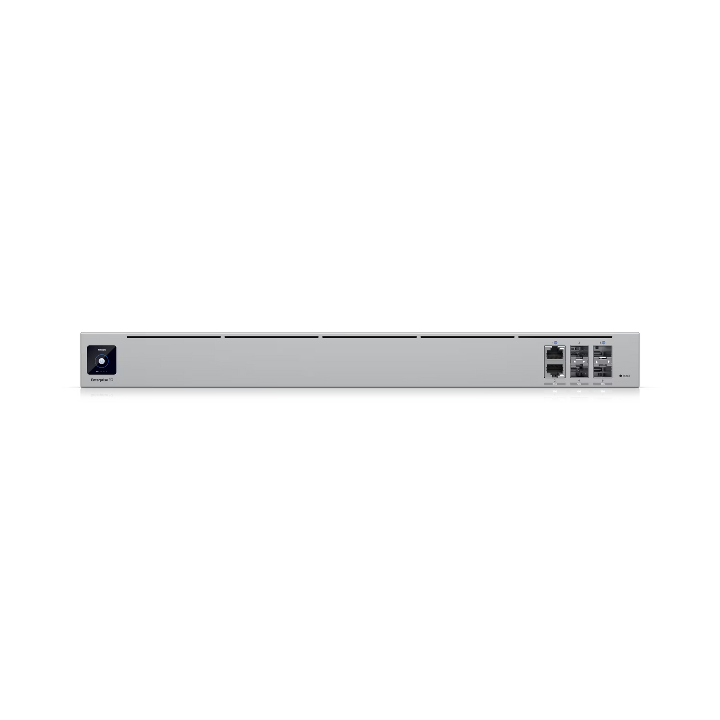 Back view of the Ubiquiti UniFi Enterprise Fortress Gateway highlighting its connectivity ports.