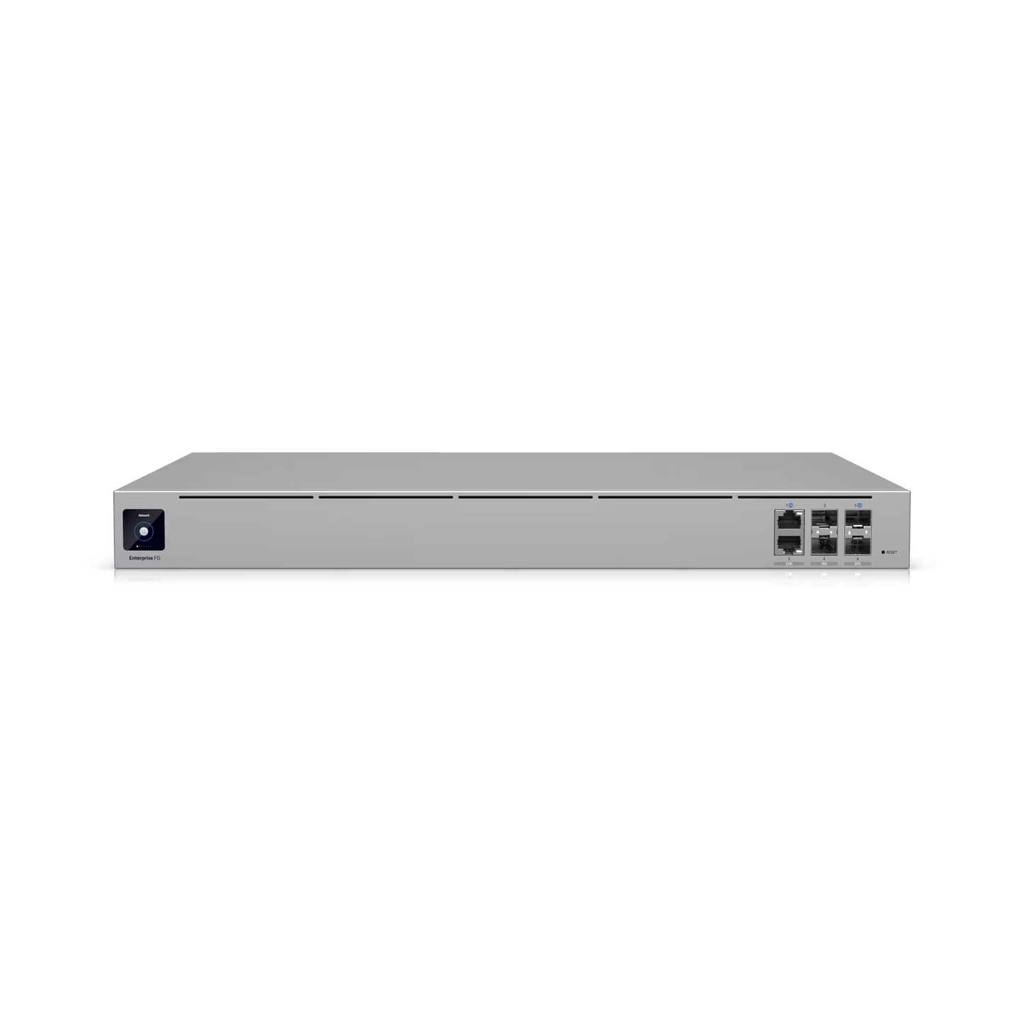 Front view of the Ubiquiti UniFi Enterprise Fortress Gateway showing its sleek design.