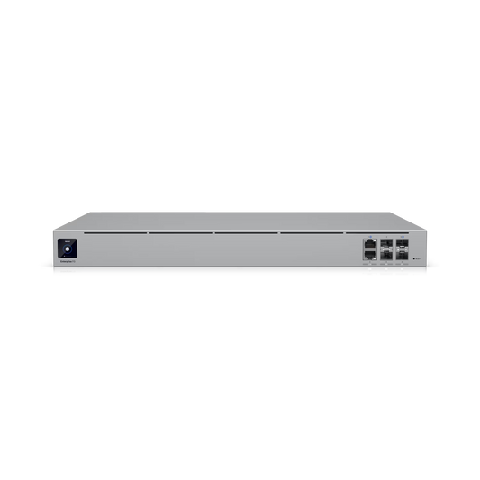 Front view of the Ubiquiti UniFi Enterprise Fortress Gateway showing its sleek design.