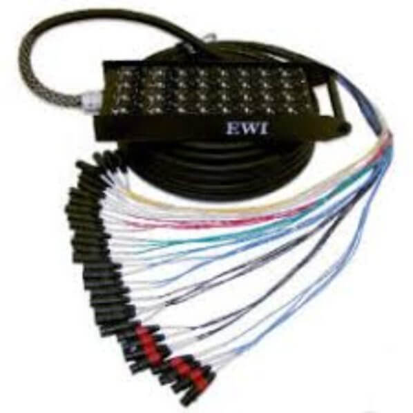 EWI PSPX-32-8-45S snake cable featuring 32 channels, 8 returns, and 45 meters length with strain relief.