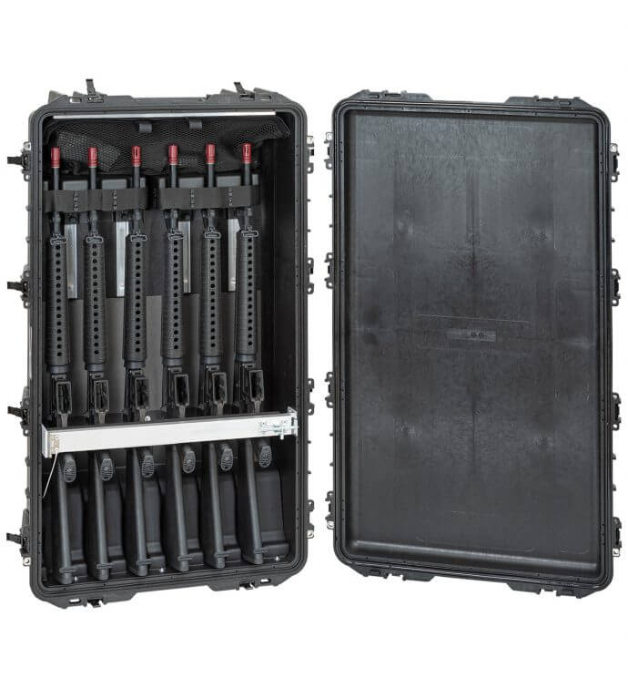EXPLORER CASES 10826.B D4 long case with foam designed to hold 6 rifles, featuring a removable lid.