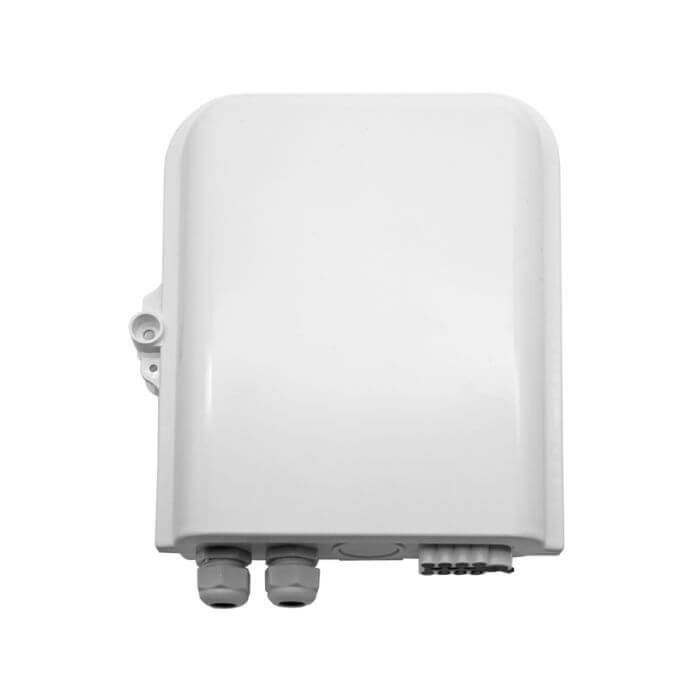 Image of the Scoop Fibre Distribution Box designed for 8-core connections, showcasing its features and design.