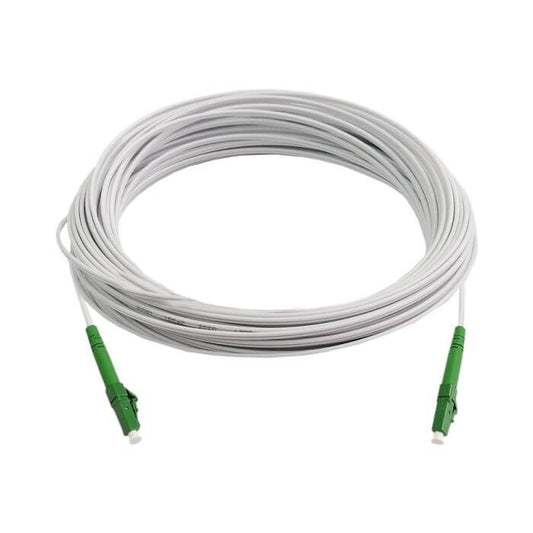 Scoop Fibre Outdoor Drop Cable 30M LC-LC APC 1-Core, a white fiber optic cable designed for outdoor use.