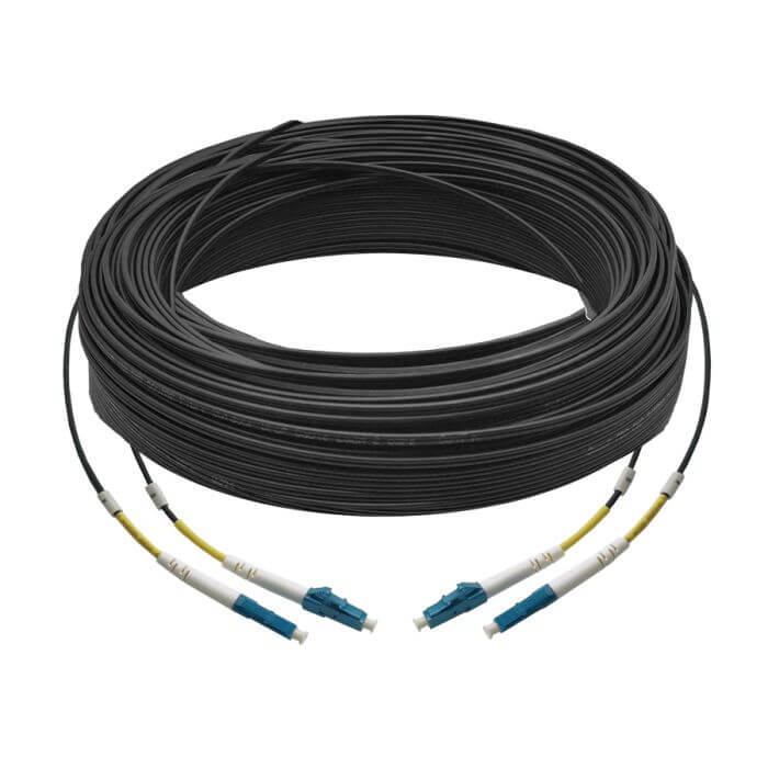 Scoop Fibre Outdoor Uplink Cable 60M LC-LC 2-Core, showcasing the cable design and connectors.