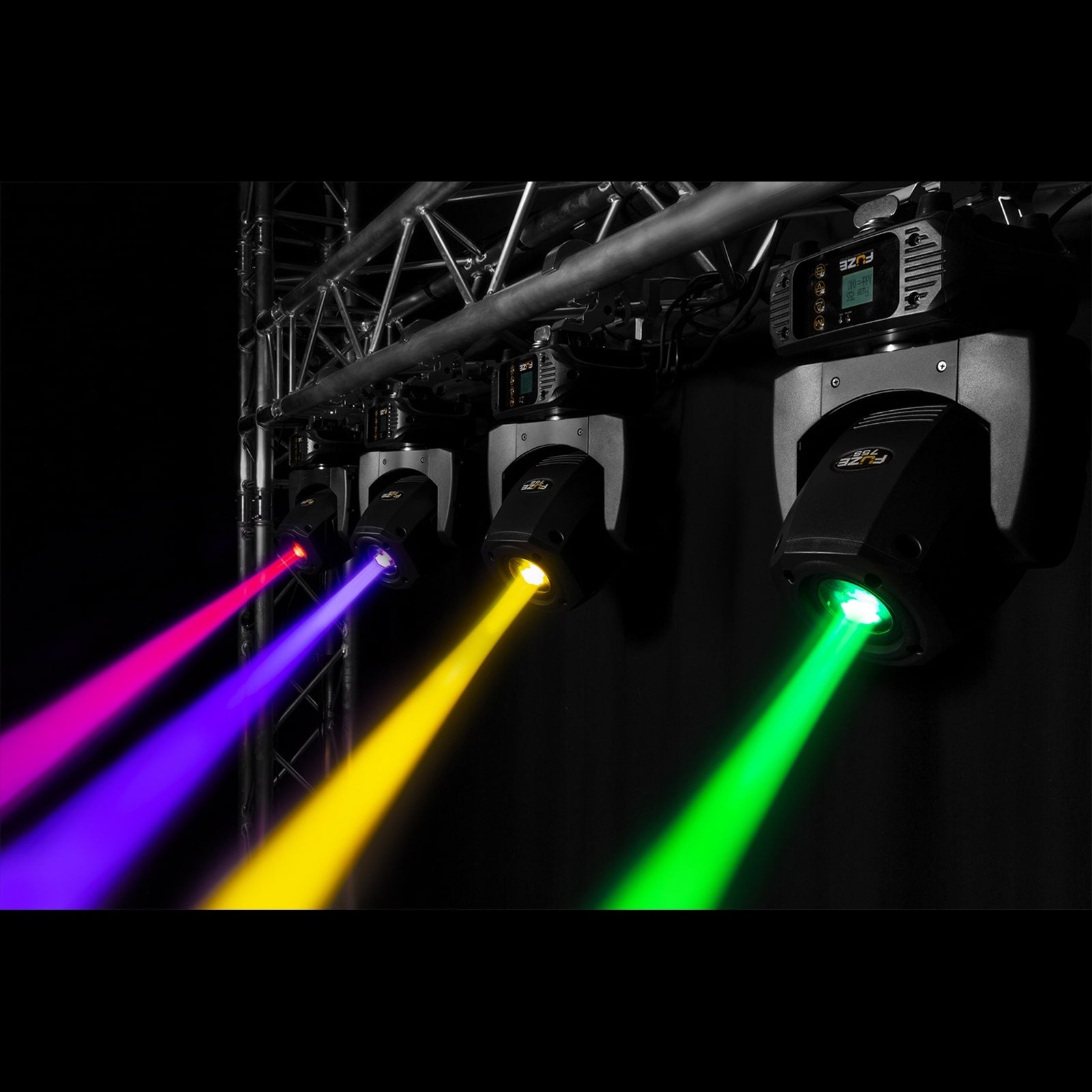 Effects image of the Fuze75S LED Spot Moving Head featuring a 75W white LED with interchangeable gobos and multiple DMX channels 2.