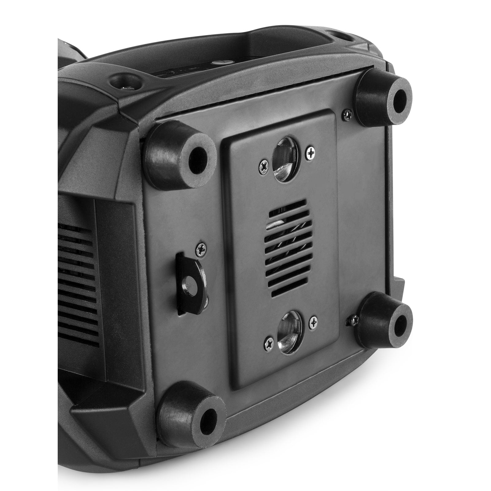 Bottom view of the Fuze75S LED Spot Moving Head featuring a 75W white LED with interchangeable gobos and multiple DMX channels.